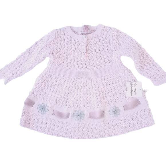 NEW Catherine Maladrino Mini Baby Sweater Dress 3-6 Months Light Pink, Floral - Picture 1 of 6